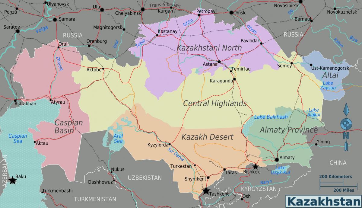 نقشہ قازقستان کے علاقوں