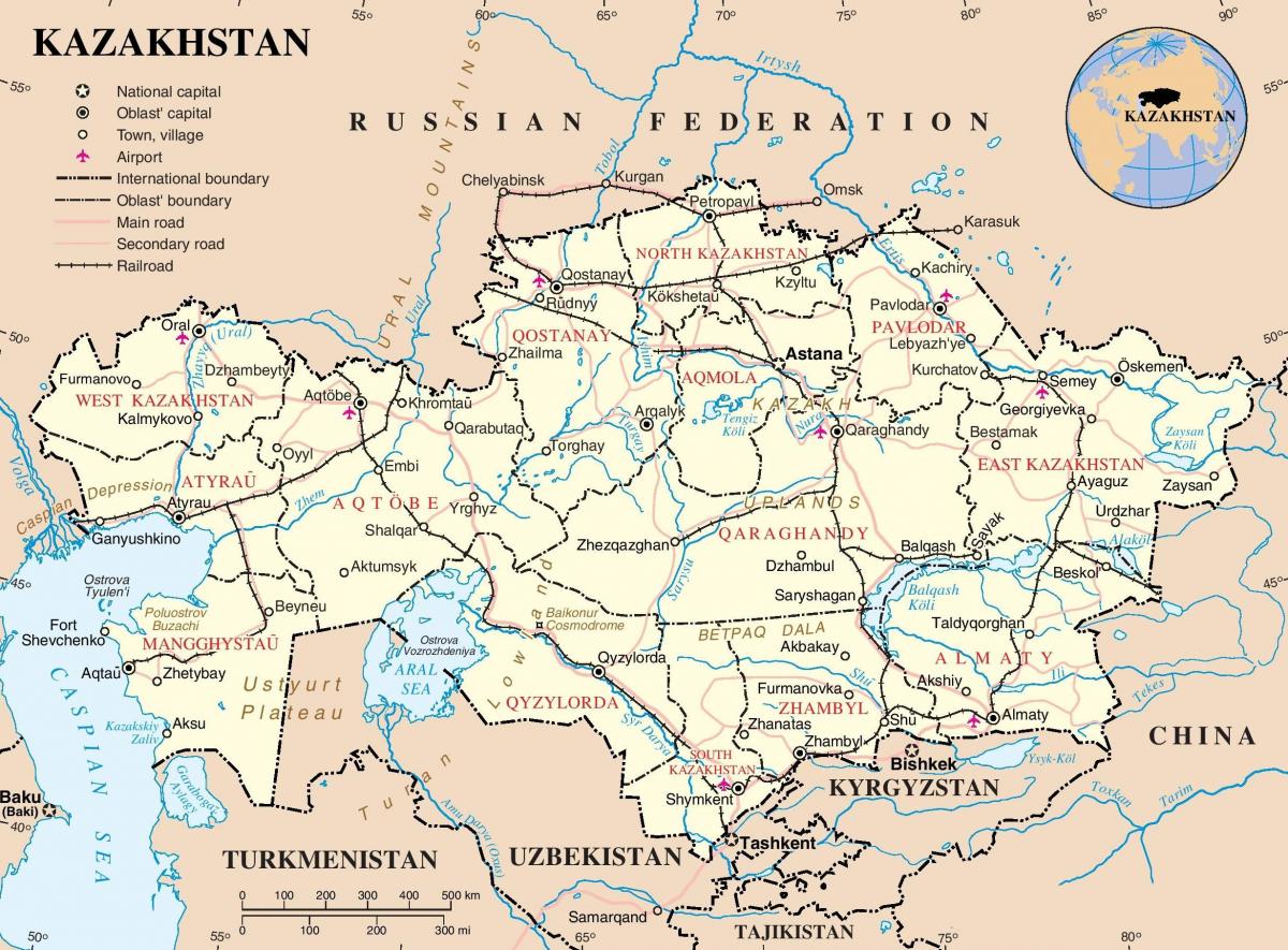 قازقستان ملک کا نقشہ